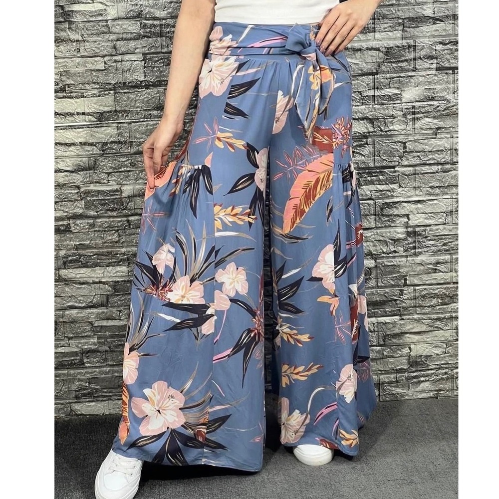 Patrons of Peace Wide Leg Pants Womens Large Blue Floral Tropical J2017F58